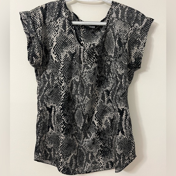 Express Tops - Express Black and White Snake-Print Cap Sleeve Blouse